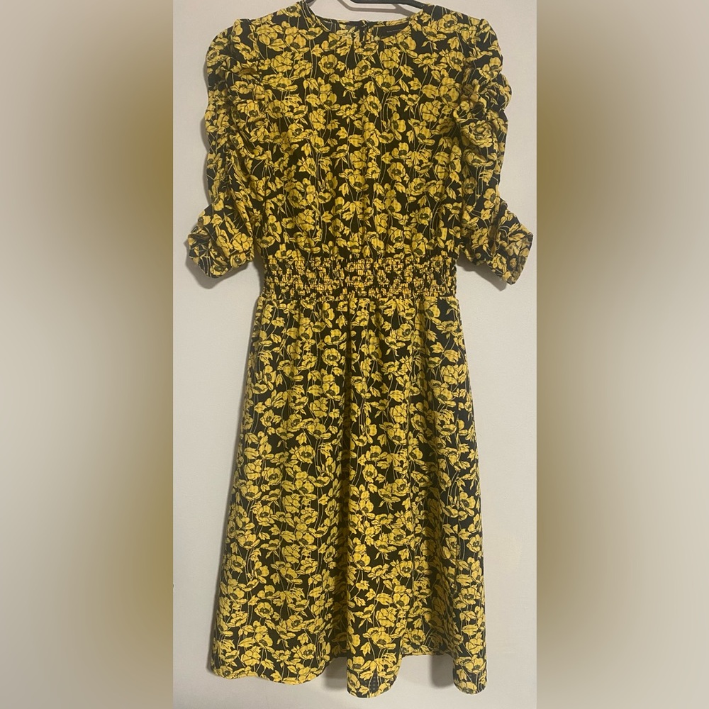 Who What Wear Black and Yellow Floral Midi Dress